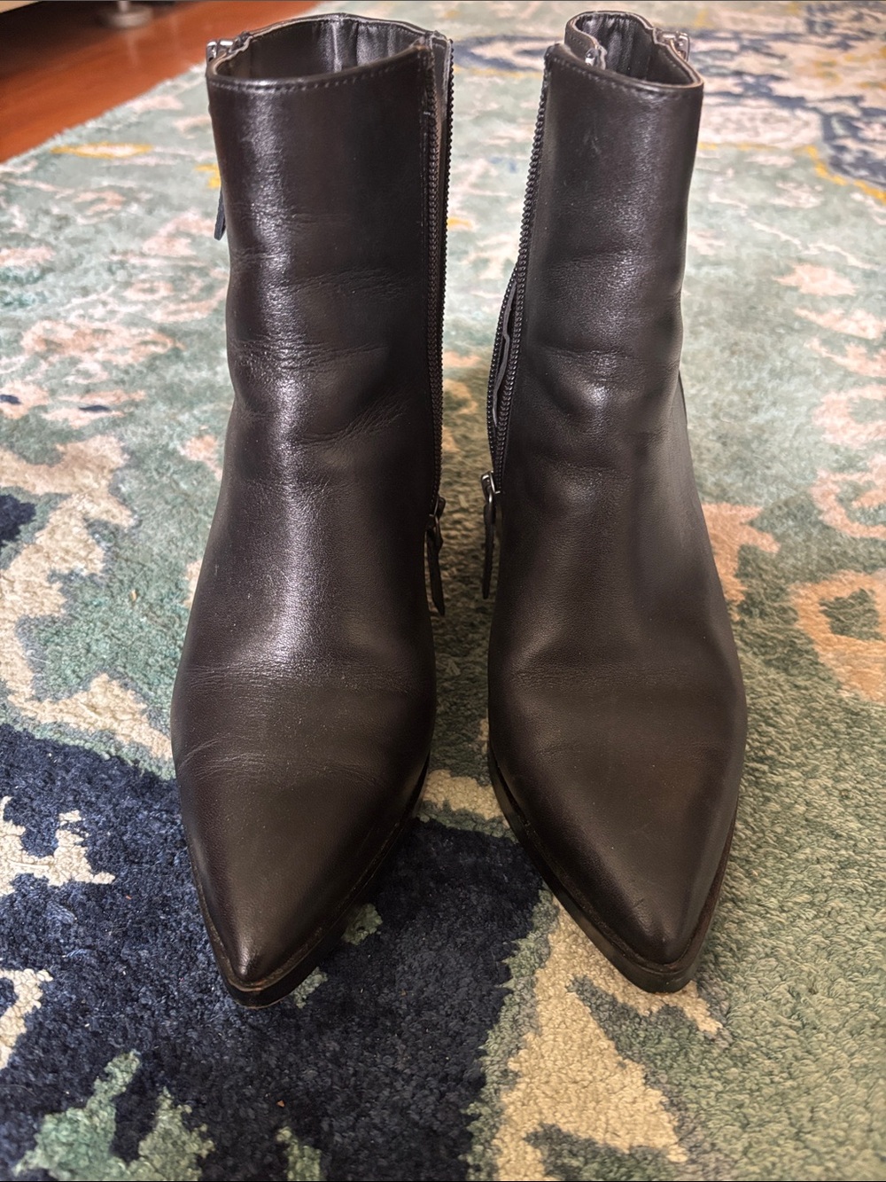 Paolo Black Pointed Toe Leather Ankle Booties